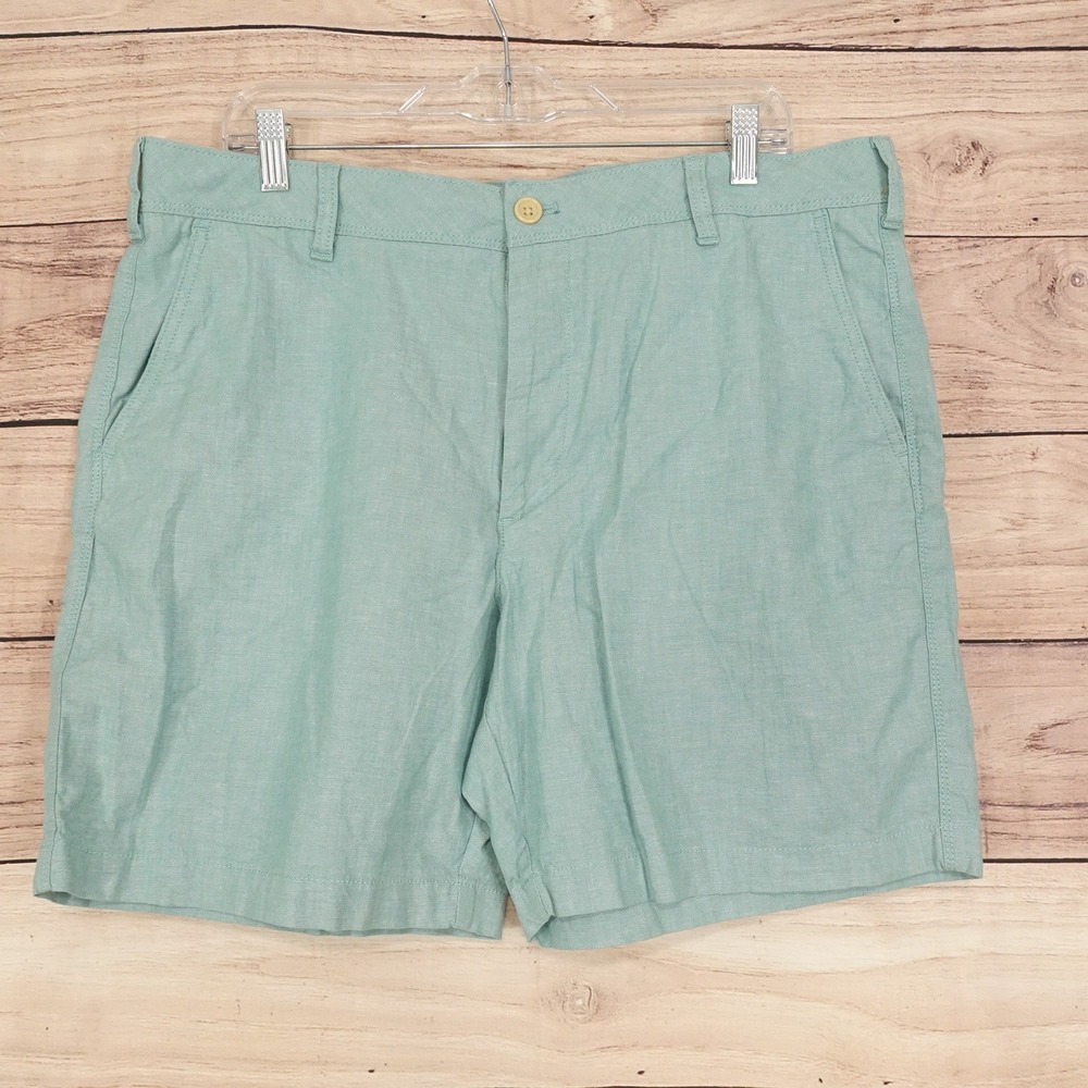 IZOD Saltwater Shorts Mens 36 Green Cotton Stretch Chino 7 Inseam